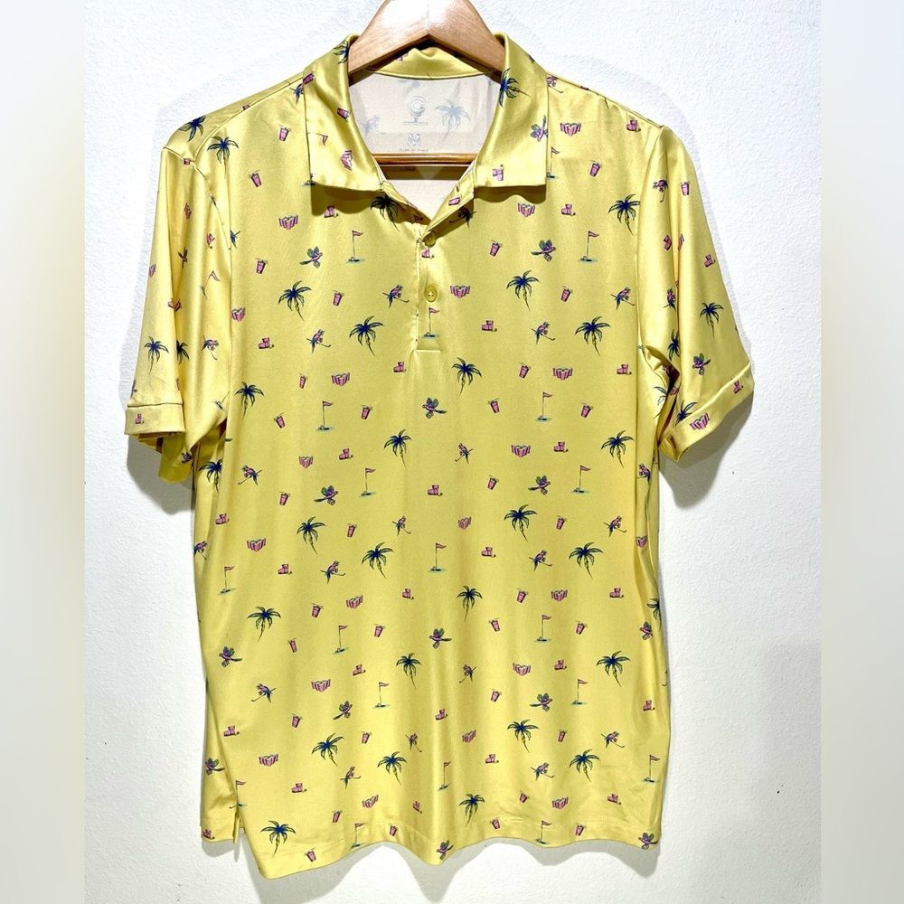 Caddy Cart Golf Polo Shirt Novelty Print Performance Stretch Mens M